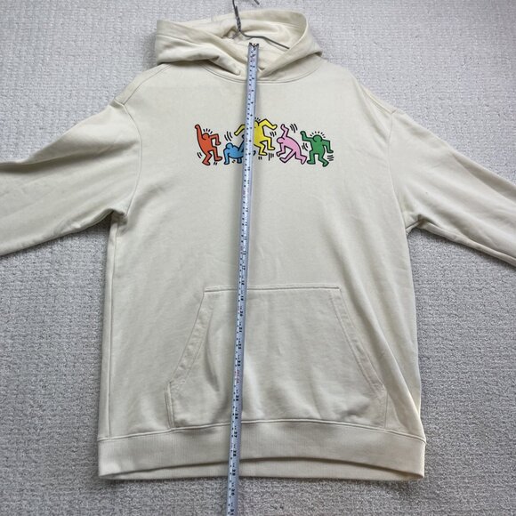 Keith Haring x H&M Hoodie Sweatshirt Cream Dancing People Rainbow Multicolor S - Picture 13 of 14